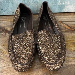 DONALD PLINER Copper/Bronze Glitter Sequin Loafers
